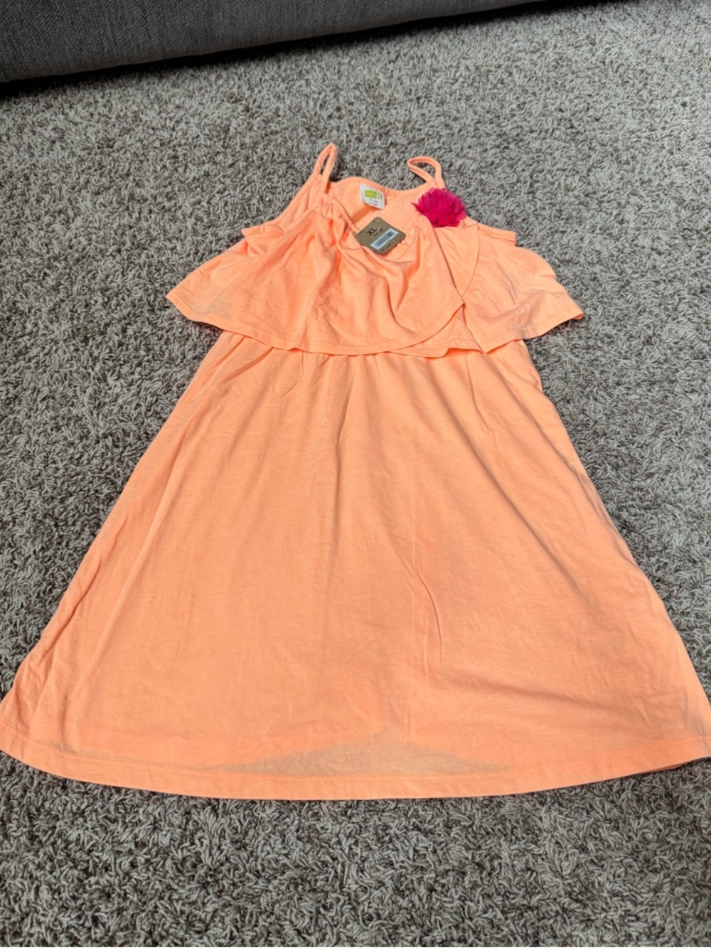Girls size 15 crazy 8 vintage orange Tiered Sundress with Flower Accent NWT